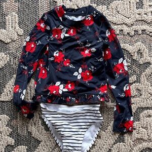 Janie and Jack Navy Floral Kids Rashguard Set